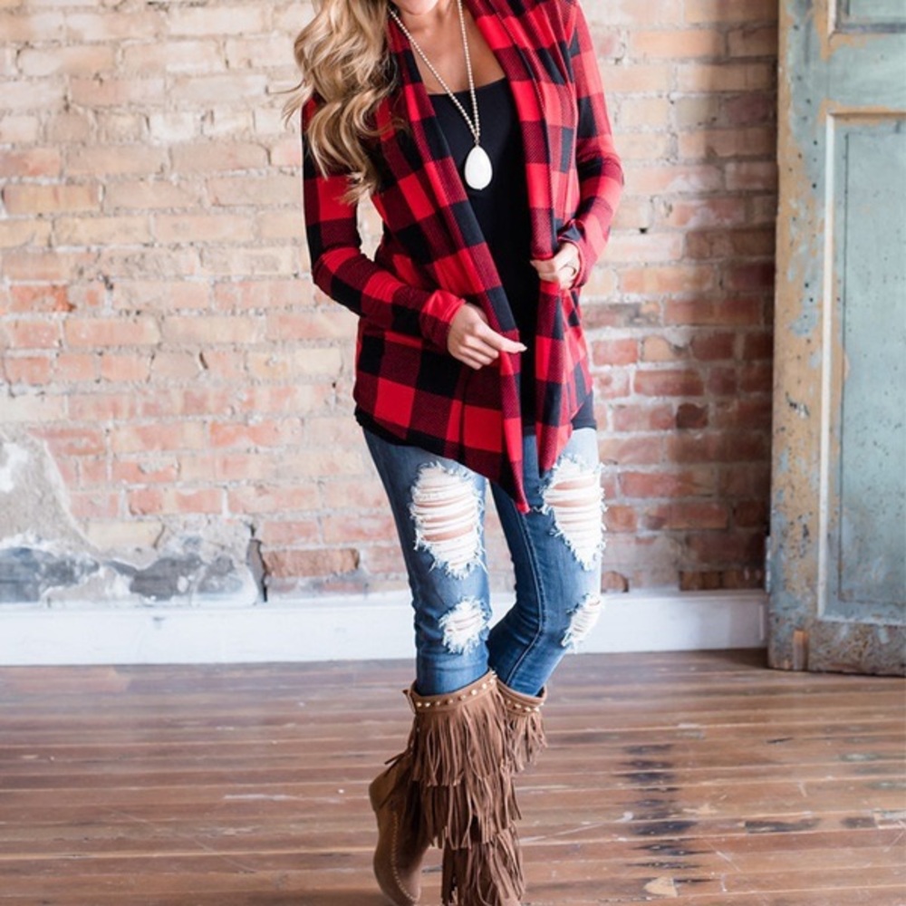 Classic Black and Red Plaid Cardigan
